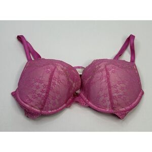 Victoria's Secret Dream Angels Padded Bra 36D Pink Gold Shimmer Lace Valentine